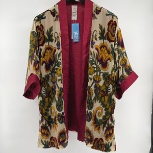Chicos Kimono Jacket L/XL Velvet Floral Anniversary Collection Silk Blend